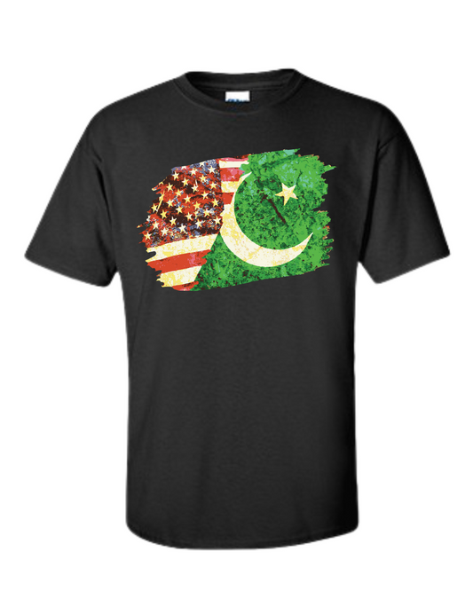 Pakistan-USA Flag Unity T-Shirt (Front Print)