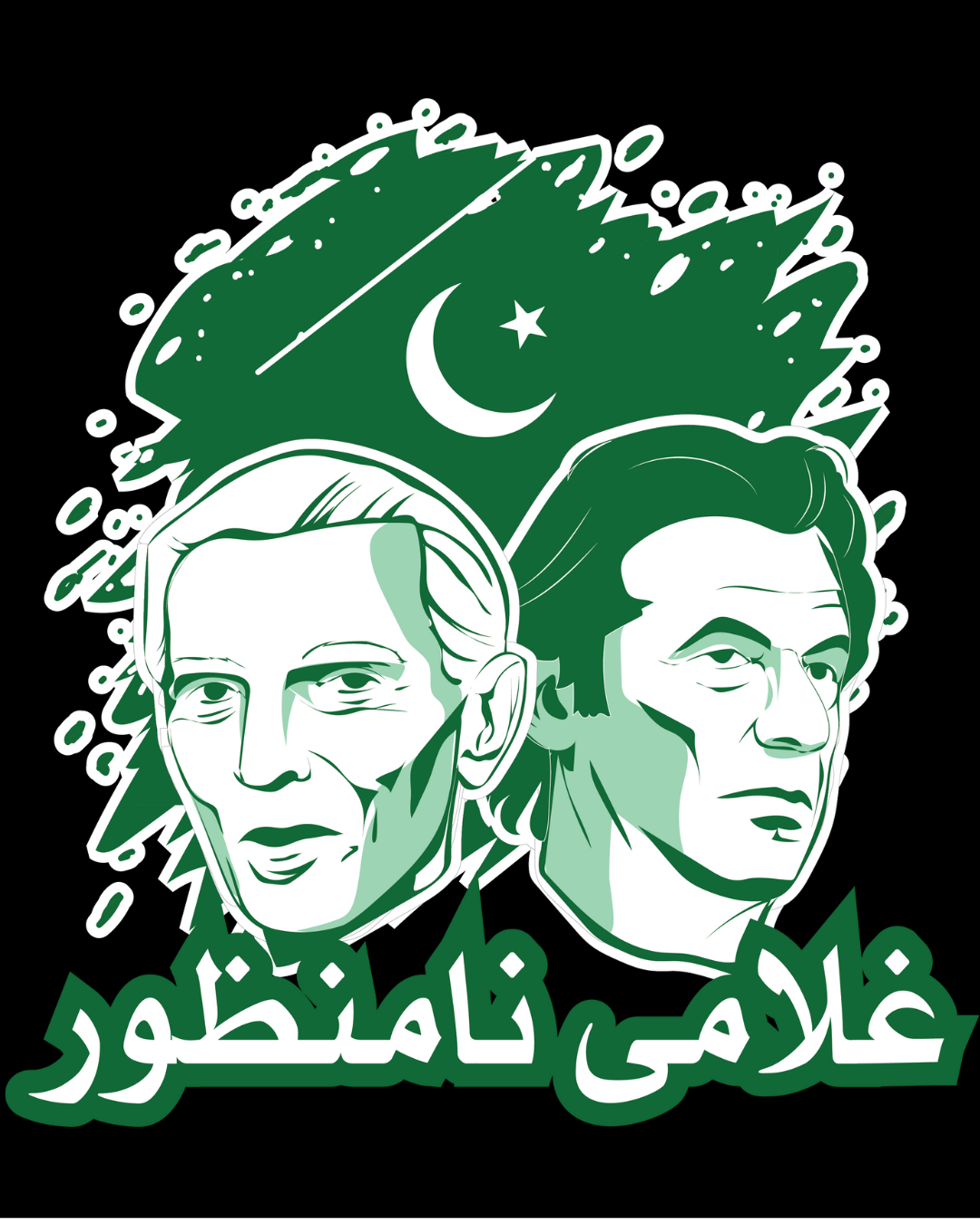 Ghulami Namanzoor T-Shirt – Urdu Design with Jinnah & Imran Khan